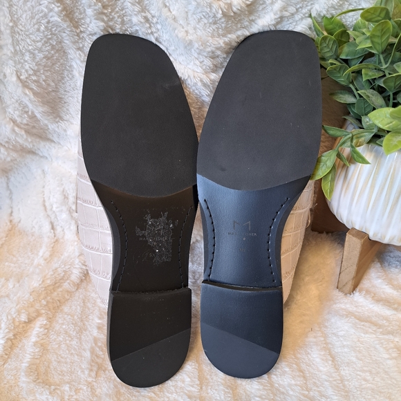 Marc Fisher Flyta Croc Embossed Leather Loafer Mule Square Toe Natural NWOT Sz 9 - Picture 9 of 10